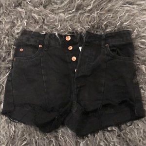 Black High Waist Distressed Shorts